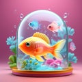 Rainbow Ripple: Colorful 3D Rendered Fish in an AI-Crafted Scene