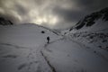 A lone hiker in the Alps.