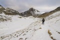 A lone hiker in the Alps.