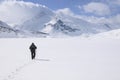 A lone hiker on the snow. Mont Cenis ( France ).