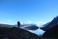 Lone hiker at Torres del Paine National Park Royalty Free Stock Photo