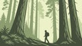 Lone Hiker Traversing a Peaceful Path in a Dense Forest, vector design Generative AI Royalty Free Stock Photo