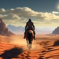 a lone horse rider navigating a vast desert landscape under the scorching sun trending on artstat Royalty Free Stock Photo