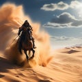 a lone horse rider navigating a vast desert landscape under the scorching sun trending on artstat Royalty Free Stock Photo