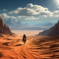 a lone horse rider navigating a vast desert landscape under the scorching sun trending on artstat Royalty Free Stock Photo