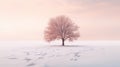 Lone lonely tree in winter solitude, minimalist. Generative AI weber.