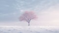 Lone lonely tree in winter solitude, minimalist. Generative AI weber.