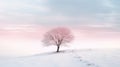 Lone lonely tree in winter solitude, minimalist. Generative AI weber.
