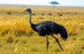 Lone male ostrich walks through the tall grass of the savannah Royalty Free Stock Photo