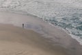 Lone Man early morning watching birds and ocean waves Royalty Free Stock Photo