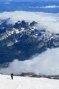 Mountaineer climbing Mount Rainier, Washington, USA