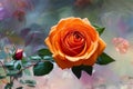 Lone Full Bloom Orange Rose On A Branch Generative AI