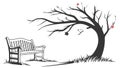 Lone park bench under a bare, dramatic tree in gloomy weather, vector design Generative AI Royalty Free Stock Photo