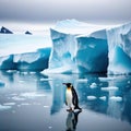 lone penguin on melting ice Climate change