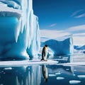 lone penguin on melting ice Climate change