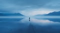 a lone person standing in the middle of a lake