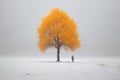 a lone person standing under an orange tree in the snow Royalty Free Stock Photo