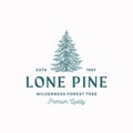 Lone Pine Abstract Vector Sign, Symbol or Logo Template. Hand Drawn Conifers Tree Sketch Silhouette with Retro