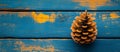 A lone pine cone set against a vibrant yellow and dark blue gradient backdrop, emphasizing natural textures and hues in Royalty Free Stock Photo