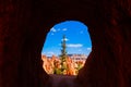 View through a tunnel at the Bryce Canyon National Park Royalty Free Stock Photo