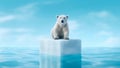 Lone polar bear on dwindling iceberg, the melting polar ice caps. Generative AI Royalty Free Stock Photo