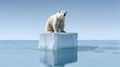 Lone polar bear on dwindling iceberg, the melting polar ice caps. Generative AI