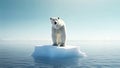 Lone polar bear on a ice floe in the middle of the arctic ocean in search of food, of the effects of global warming and climate