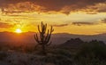 Lone Saguaro Cactus With Vibrant Desert Sunrise Sky Royalty Free Stock Photo