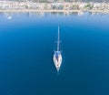 A lone sailboat at anchorage near the town of Marmaris in Turkey Royalty Free Stock Photo