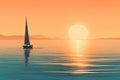 lone sailboat sailing on a tranquil sea at sunset. Generative AI Royalty Free Stock Photo