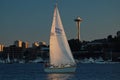 Lone sailboat at sunset