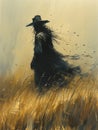 Lone Scarecrow Overlooking a Blurred Harvest Bounty The figure blurs with the field Royalty Free Stock Photo