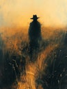 Lone Scarecrow Overlooking a Blurred Harvest Bounty The figure blurs with the field Royalty Free Stock Photo