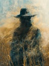 Lone Scarecrow Overlooking a Blurred Harvest Bounty The figure blurs with the field Royalty Free Stock Photo