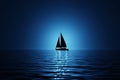 A lone silhouette sailboat on a calm blue sea. 3d render Royalty Free Stock Photo