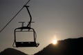 Lone ski lift chair in silhouette