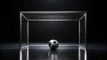 A lone soccer ball rests before an empty goal in dramatic low light. Generative AI Royalty Free Stock Photo