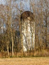 Barn silo from bygone era stands alone in woods Royalty Free Stock Photo