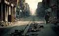 A Lone Survivor in a War-Torn Street Amongst the Ruins