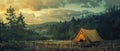 A lone tent nestled in a forest under a dreamy sky Royalty Free Stock Photo
