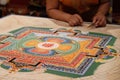 Lone Tibetan Monk working on Mandala