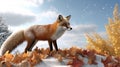 A lone Timber wolf or Grey Wolf (Canis lupus) standing in autumn and winter. Generative AI