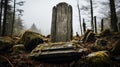 A lone tombstone in a forest Royalty Free Stock Photo