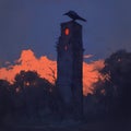 Lone Tower at Sunset: A Sense of Solitude Royalty Free Stock Photo