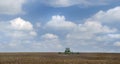 Lone tractor harrows the ground before sowing