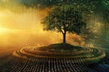 Lone Tree on Bitcoin Coin with Binary Sky - Concept of Nature and Technology in Cryptocurrency Royalty Free Stock Photo