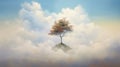 Lone Tree On Cloud: Realistic Fantasy Artwork