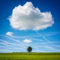 Lone Tree in Field with Big Cloud Above Royalty Free Stock Photo