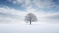 A lone tree in a field of snow, AI Generative Royalty Free Stock Photo