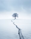 A lone tree in a field of snow, AI Generative Royalty Free Stock Photo